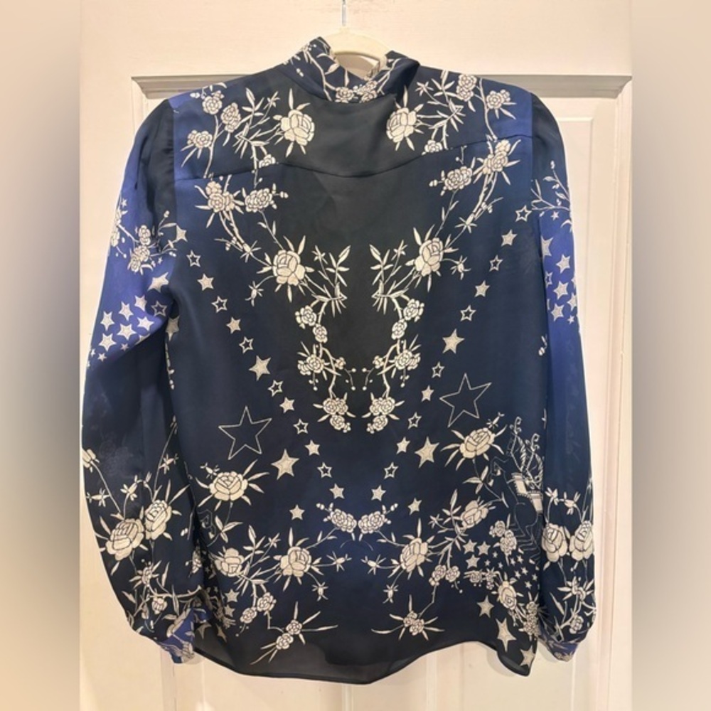 Roberto Cavalli‎ Womens Blue button down Tie Front Silk Blouse Size 40 IT/S - Picture 2 of 5